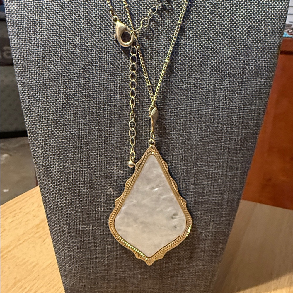 Gold-Tone White/Marble Pendant Necklace - Women Jewelry